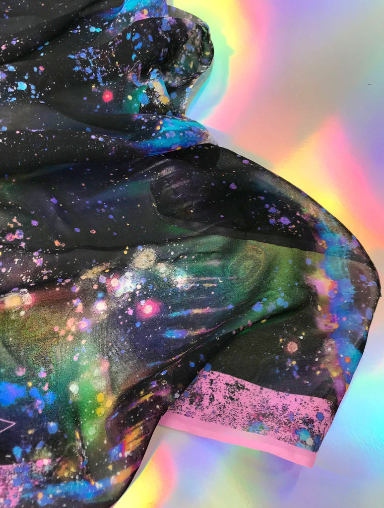 Silk Scarf - SONYA ROTHWELL RAINBOW NAGA GEORGETTE SILK SCARF : NOIR PINK