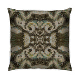 Award winning Sonya Rothwell luxury cushions + outdoor cushions in breathable waterproof fabric, beautifully handmade to order in four sizes by local artisans. Art inspired ikat style celestial designer pillow in a vibrant liquorice brown textile pattern design to suit modern home decoration and garden furniture