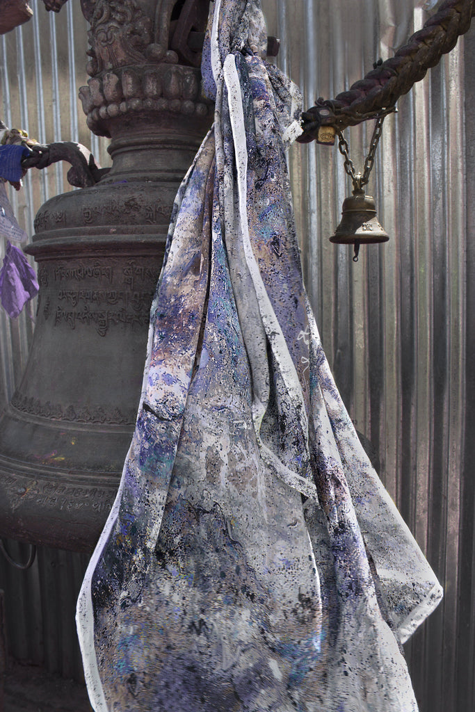 Cashmere Scarf - SONYA ROTHWELL SHAKTI GEORGETTE SILK SCARF : SILVER