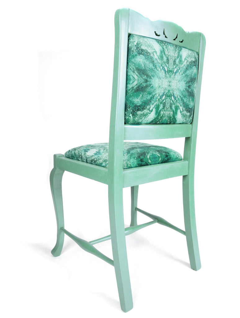 Chair - ONE-OFF HAND-PAINTED ANTIQUE AQUA CHAIR : AMULET FOREST FABRIC