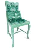 Chair - ONE-OFF HAND-PAINTED ANTIQUE AQUA CHAIR : AMULET FOREST FABRIC