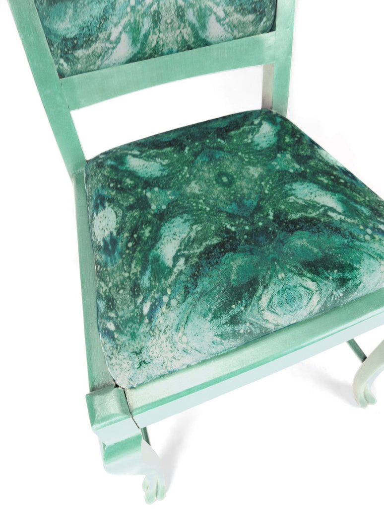 Chair - ONE-OFF HAND-PAINTED ANTIQUE AQUA CHAIR : AMULET FOREST FABRIC