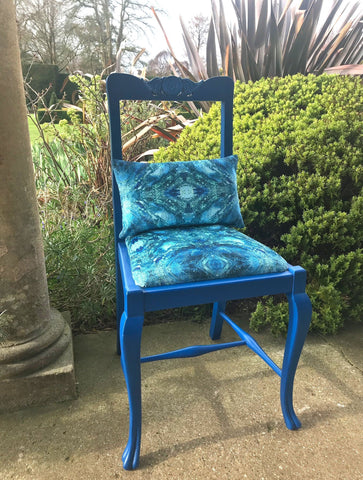 ONE-OFF HAND-PAINTED ANTIQUE BLUE CHAIR : AMULET LAKE FABRIC