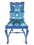 Chair - ONE-OFF HAND-PAINTED ANTIQUE BLUE CHAIR : AMULET LAKE FABRIC