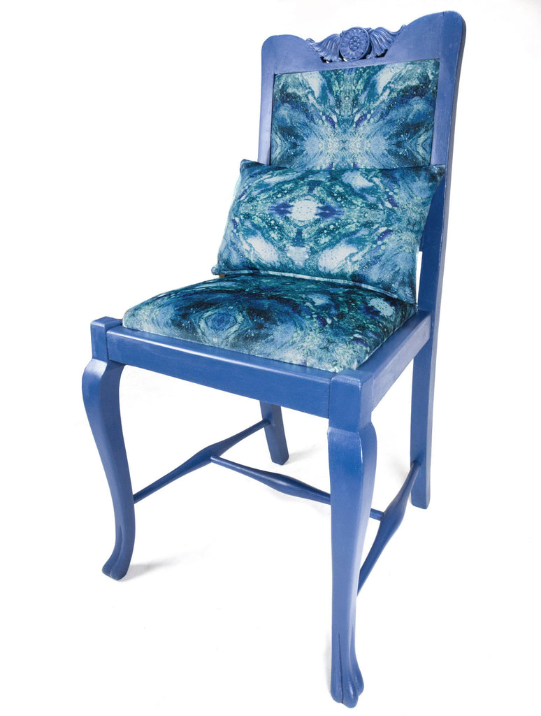 Chair - ONE-OFF HAND-PAINTED ANTIQUE BLUE CHAIR : AMULET LAKE FABRIC