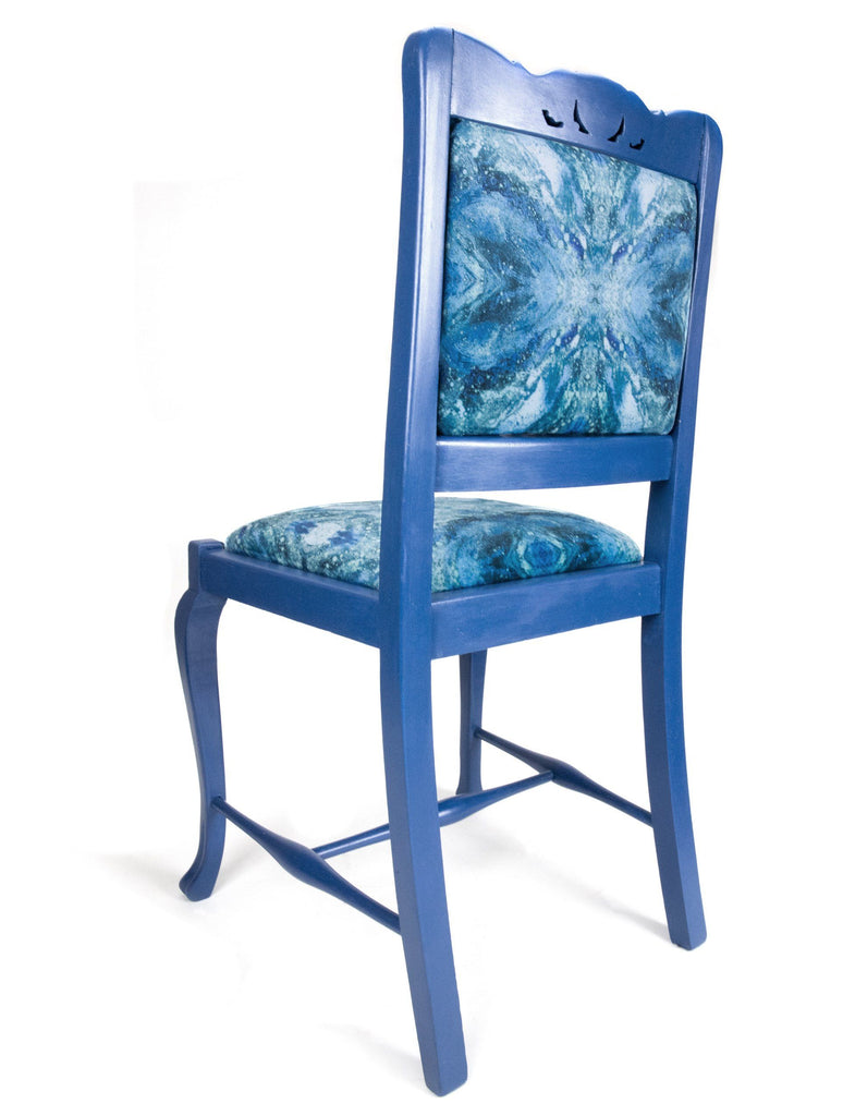 Chair - ONE-OFF HAND-PAINTED ANTIQUE BLUE CHAIR : AMULET LAKE FABRIC