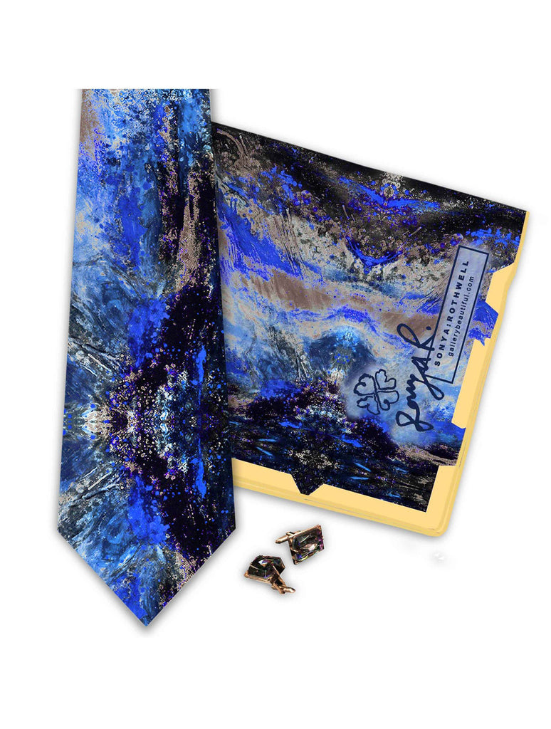 Pocket Square - SONYA ROTHWELL TETRAHEDRON PEACOCK BLUE SILK POCKET SQUARE