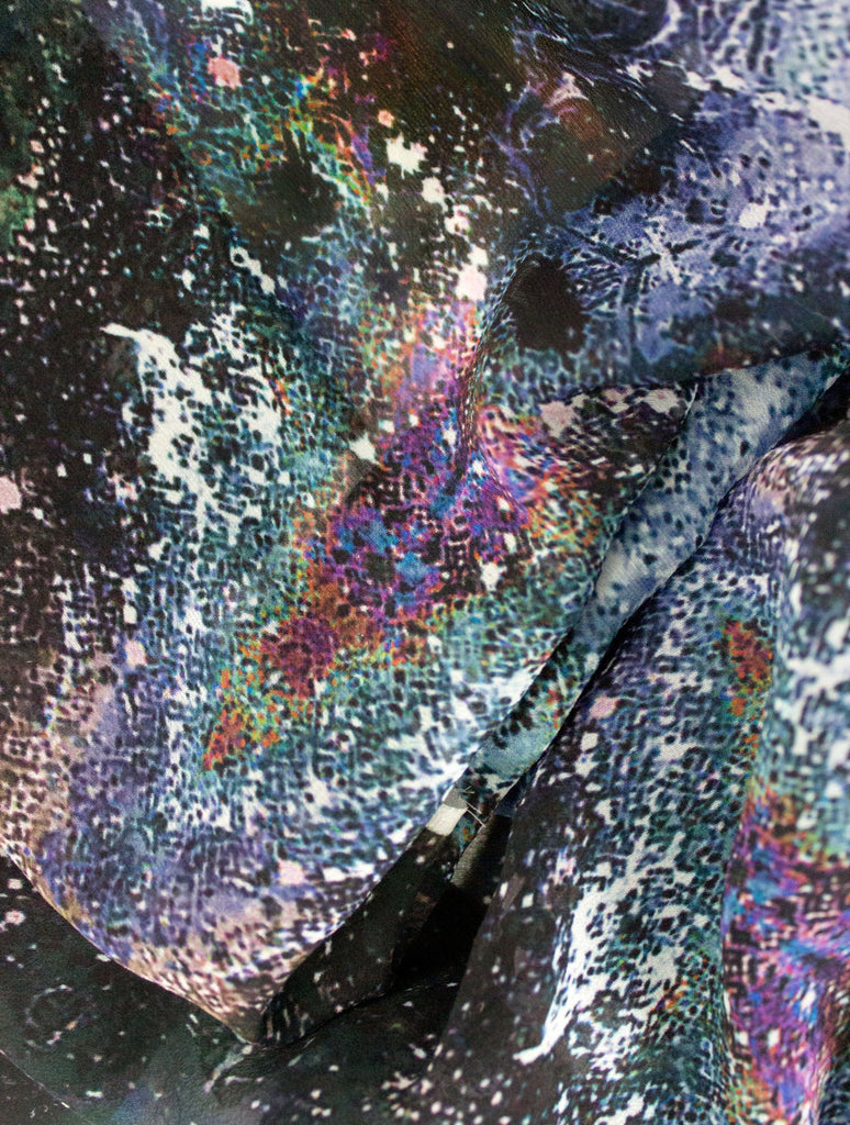 Scarf - SONYA ROTHWELL GEORGETTE SILK SCARF : SHAKTI PETROL-NOIR BLU