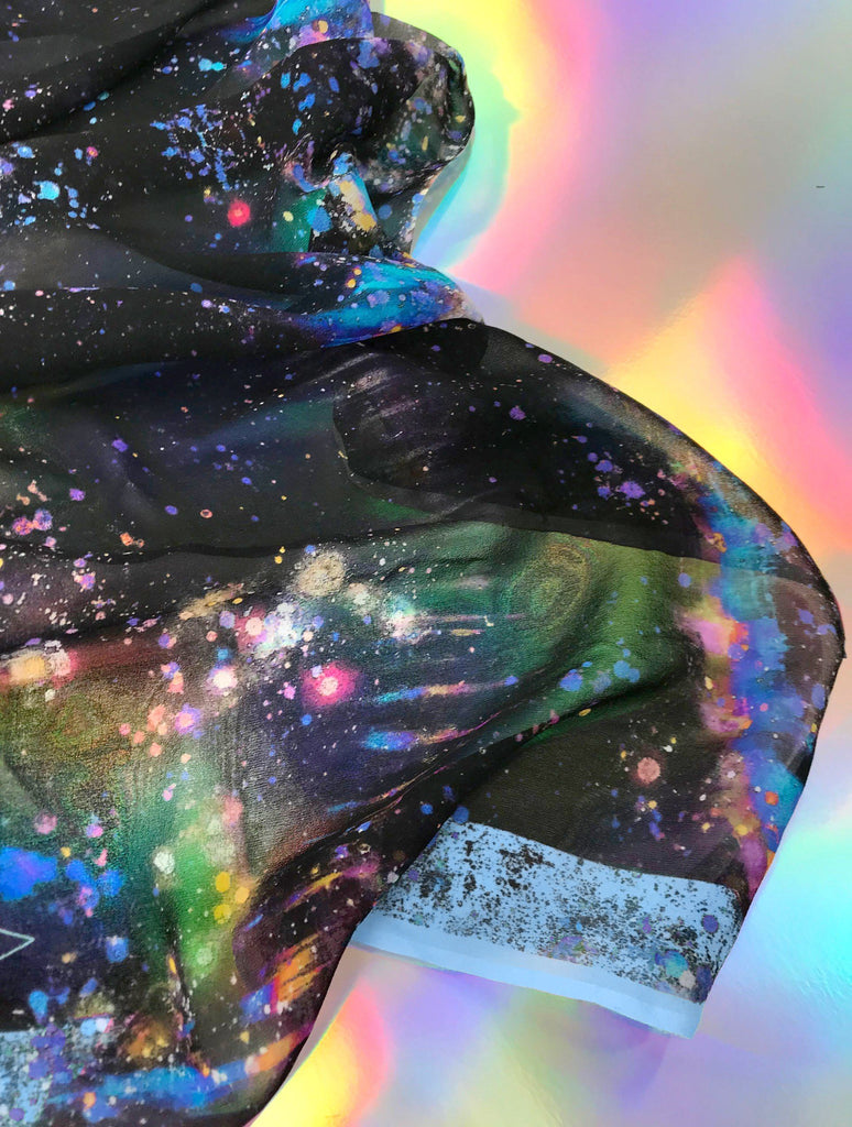 Silk Scarf - SONYA ROTHWELL RAINBOW NAGA GEORGETTE SILK SCARF : NOIR BLUE