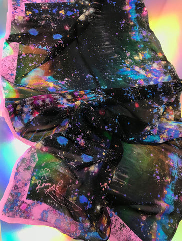 RAINBOW NAGA GEORGETTE SILK SCARF : NOIR PINK