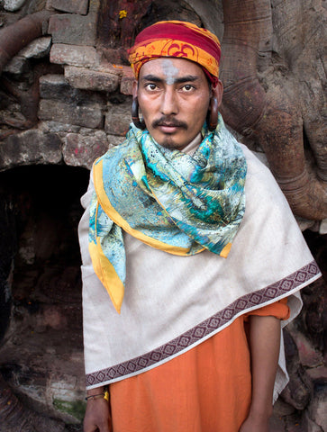 SACRED GEOMETRY SILK SCARF : ORANGE